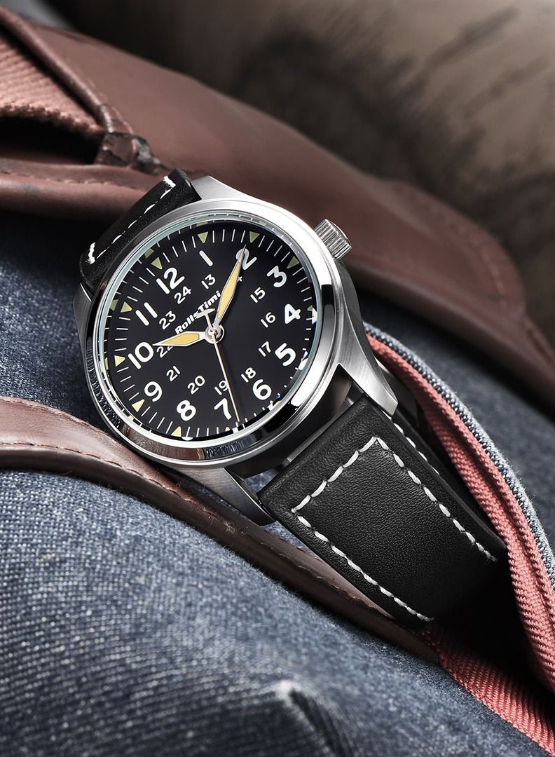 Quartz Men's Watches Casual Sports Field Watch for Men Business Pilot Wristwatch Leather Watchband RT7902