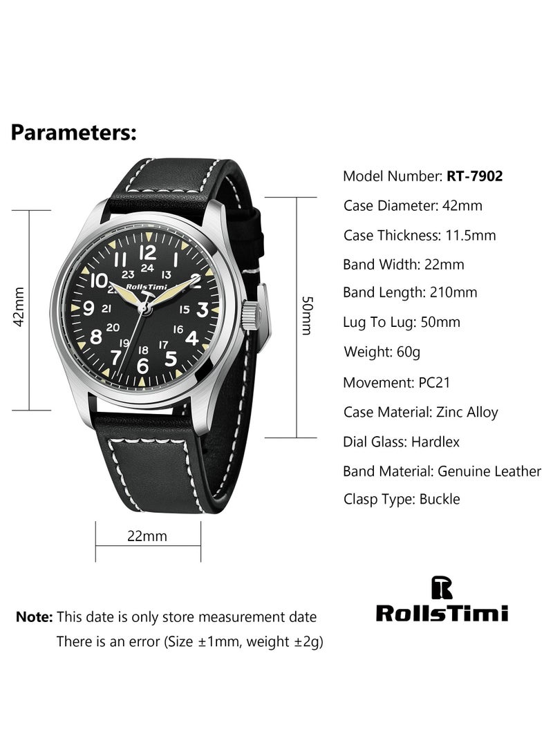 Quartz Men's Watches Casual Sports Field Watch for Men Business Pilot Wristwatch Leather Watchband RT7902
