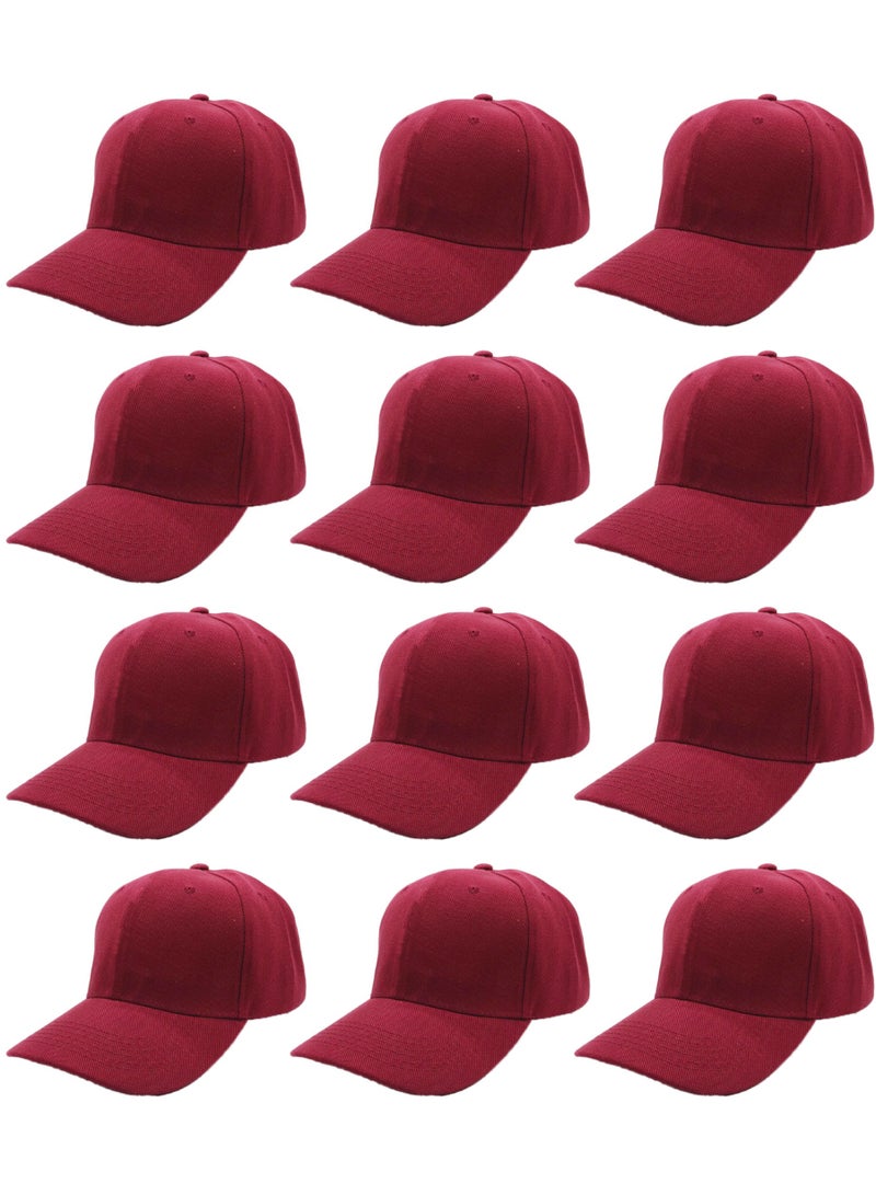 12 Pcs Burgundy Baseball Caps for Women Men Baseball Hat Adjustable  Sports Caps for Adults Outdoor Activities