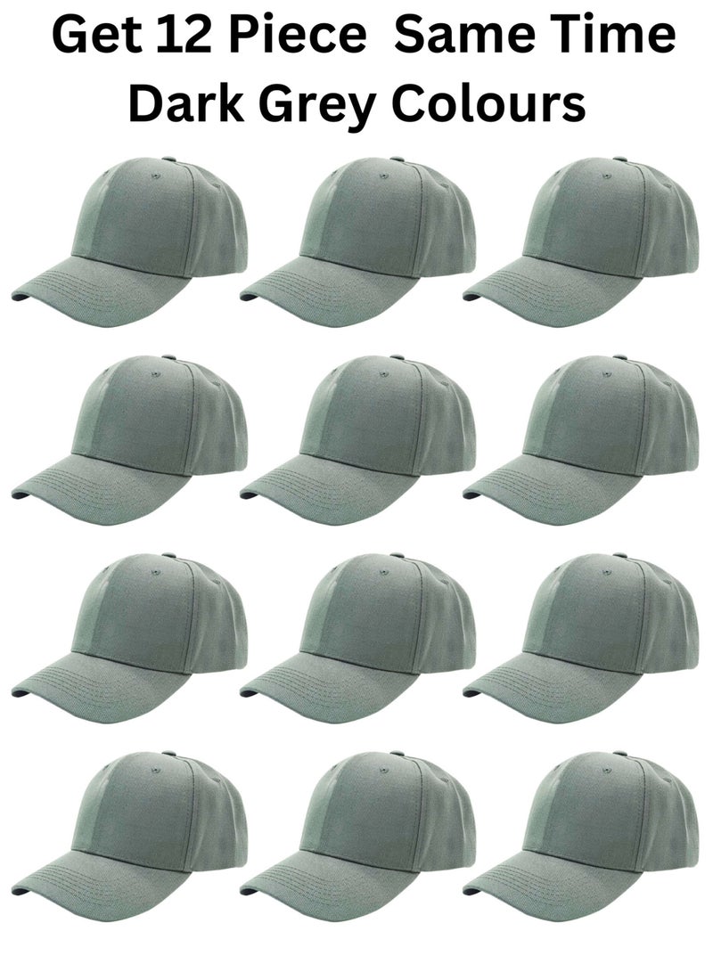 12 Pcs Dark Grey Baseball Caps for Women Men Baseball Hat Adjustable Sports Caps for Adults Outdoor Activities