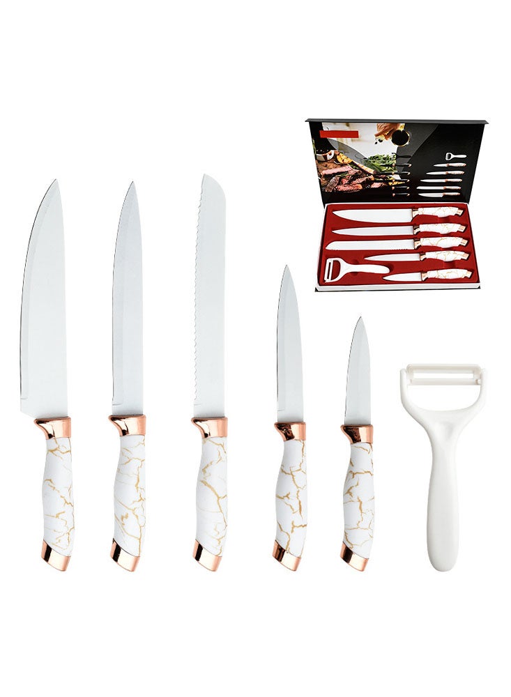 6 PCS Kitchen Knife Set Sharp Knives Set Professional Stainless Steel Chef Knife Bread Knife Peeler