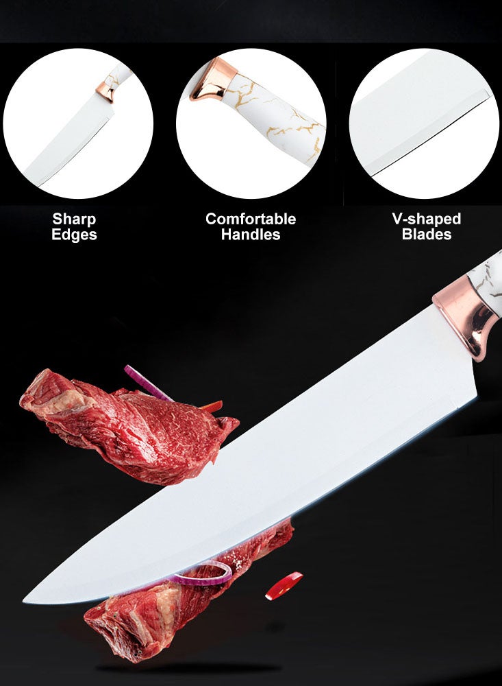 6 PCS Kitchen Knife Set Sharp Knives Set Professional Stainless Steel Chef Knife Bread Knife Peeler