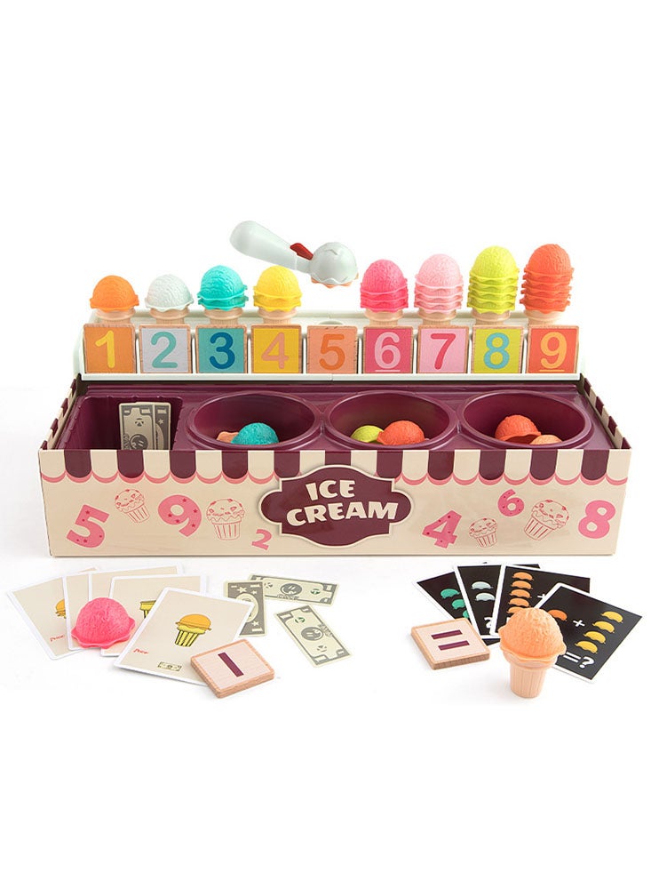 Ice Cream Toy for Kids Math Game Pretend Play Toys Ice Cream Counter Playset for Toddler Girl Boys