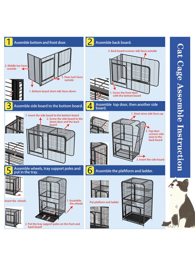 Large Cat Cage 4 Tier,Cat Cage Playpen Box Crate Kennel for Indoor Cats with Doors&Detachable Tray&Ladders & Wheels(Black-76*54*136cm)