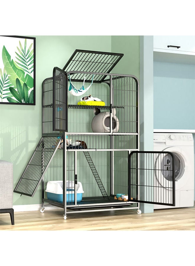 Large Cat Cage 4 Tier,Cat Cage Playpen Box Crate Kennel for Indoor Cats with Doors&Detachable Tray&Ladders & Wheels(Black-76*54*136cm)