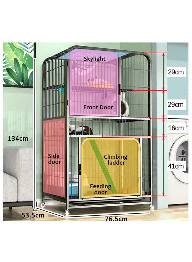 Large Cat Cage 4 Tier,Cat Cage Playpen Box Crate Kennel for Indoor Cats with Doors&Detachable Tray&Ladders & Wheels(Black-76*54*136cm)