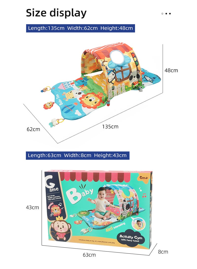 4-in-1 Baby Gym, Play Mat & Play Gym, Combination Baby Activity Gym with Sensory Exploration and Motor Skill Development