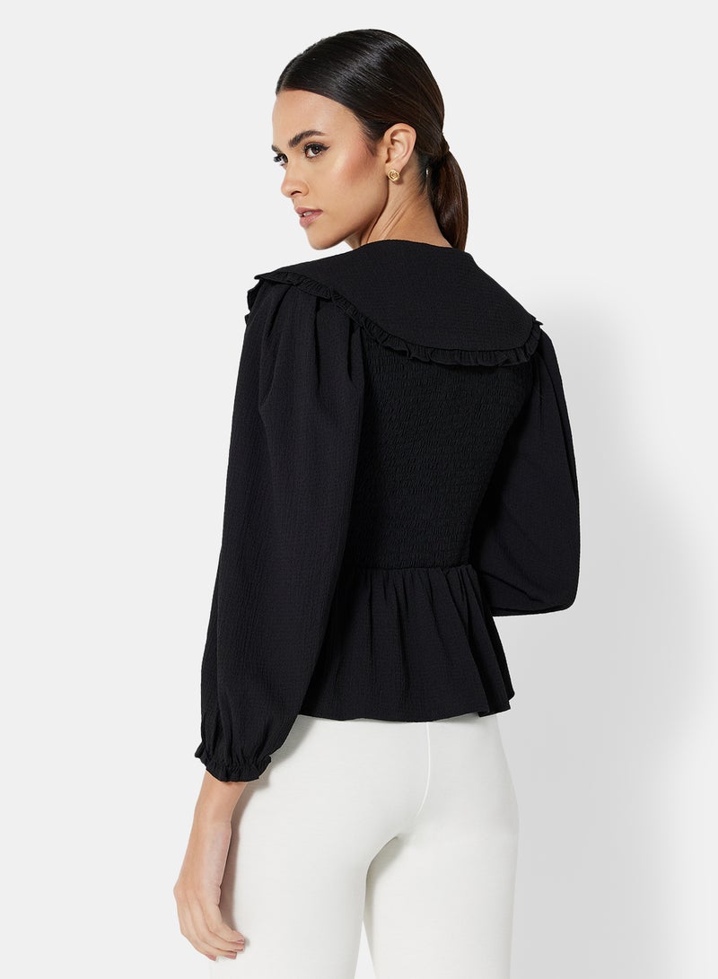 Ruffle Trimmed Top Black