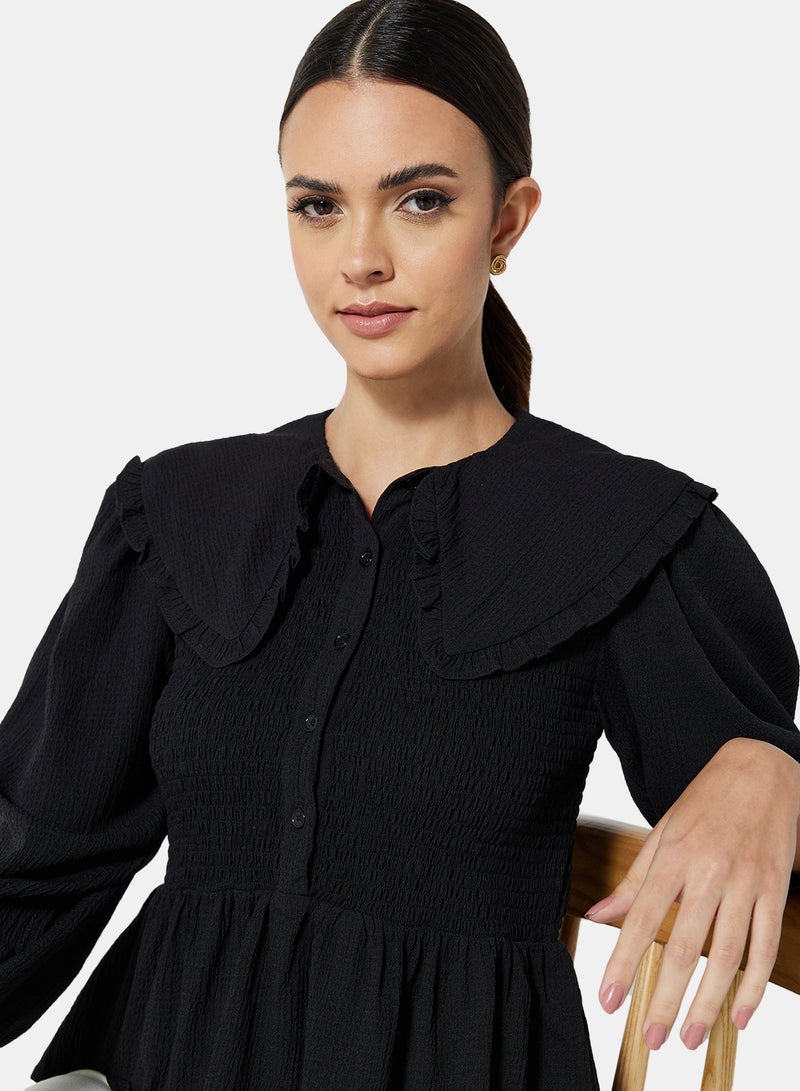 Ruffle Trimmed Top Black