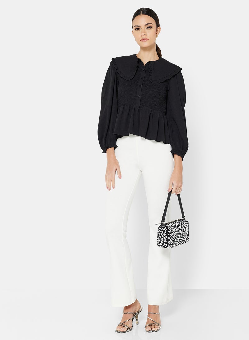 Ruffle Trimmed Top Black