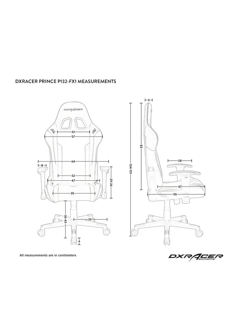 DXRacer P132 Prince Series Gaming Chair - Black | GC-P132-N-F2-158