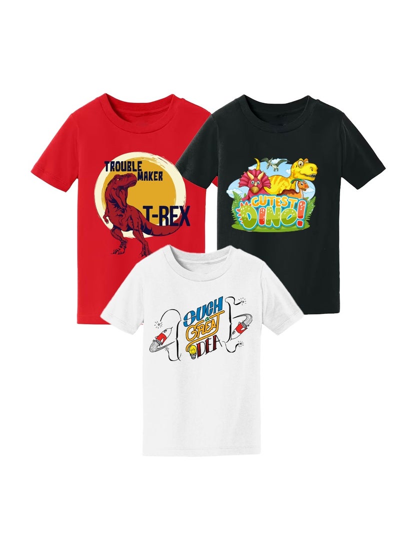 Kids Multi Color Combo Printed Design T-shirt For Boys - Fashionable Short Sleeve T-Shirt - Casual Daily Shirt For Kids - Assorted Colors