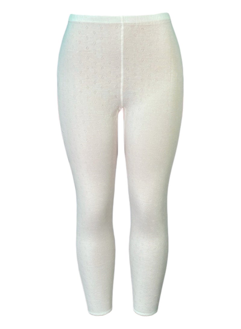 3- Pices Full Length Inner Leggings Perforated Cotton with Elasticized Waistband Women Off White