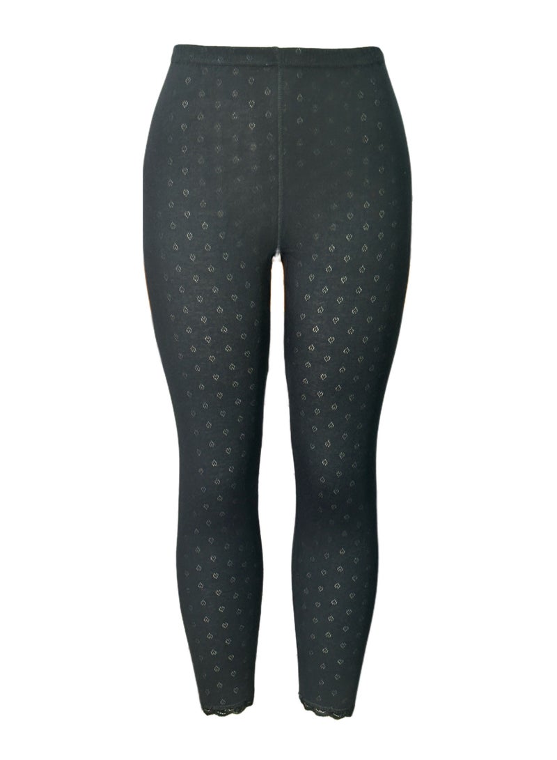 3- Pieces Full Length Inner Leggings Perforated Cotton with Elasticized Waistband Women Black