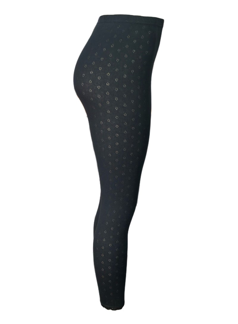 3- Pieces Full Length Inner Leggings Perforated Cotton with Elasticized Waistband Women Black