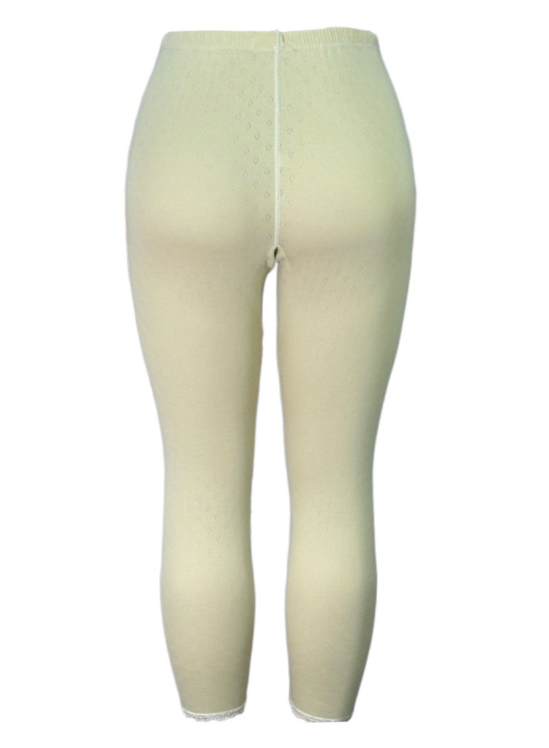 3- Pieces Full Length Inner Leggings Perforated Cotton with Elasticized Waistband Women Beige