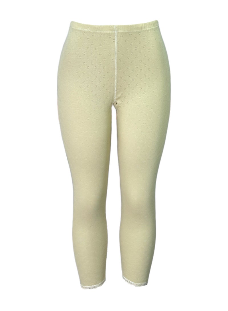 3- Pieces Full Length Inner Leggings Perforated Cotton with Elasticized Waistband Women Beige