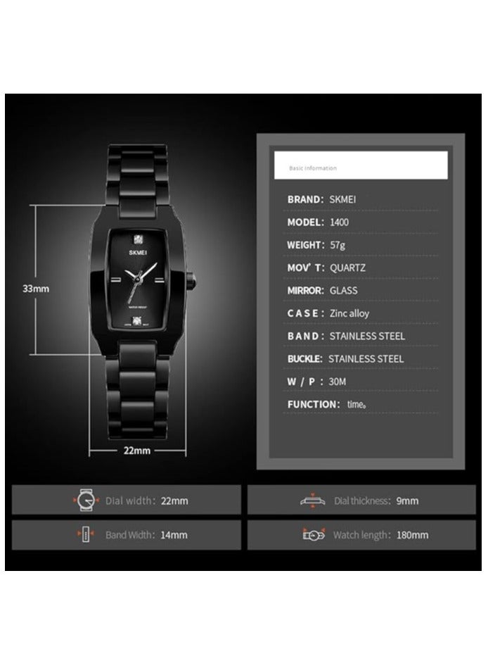 SKMEI Watch for Women Ladies Female Simple Square Stainless Luxury Fashion Small Slim Analog Quartz Waterproof Dress Casual Wrist Watch