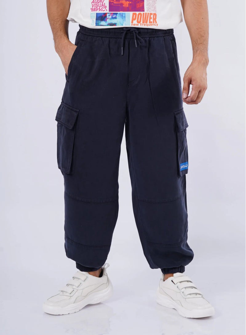 Men’s Elastic Ankle Cuff Drawstring Cargo Pants in Midnight