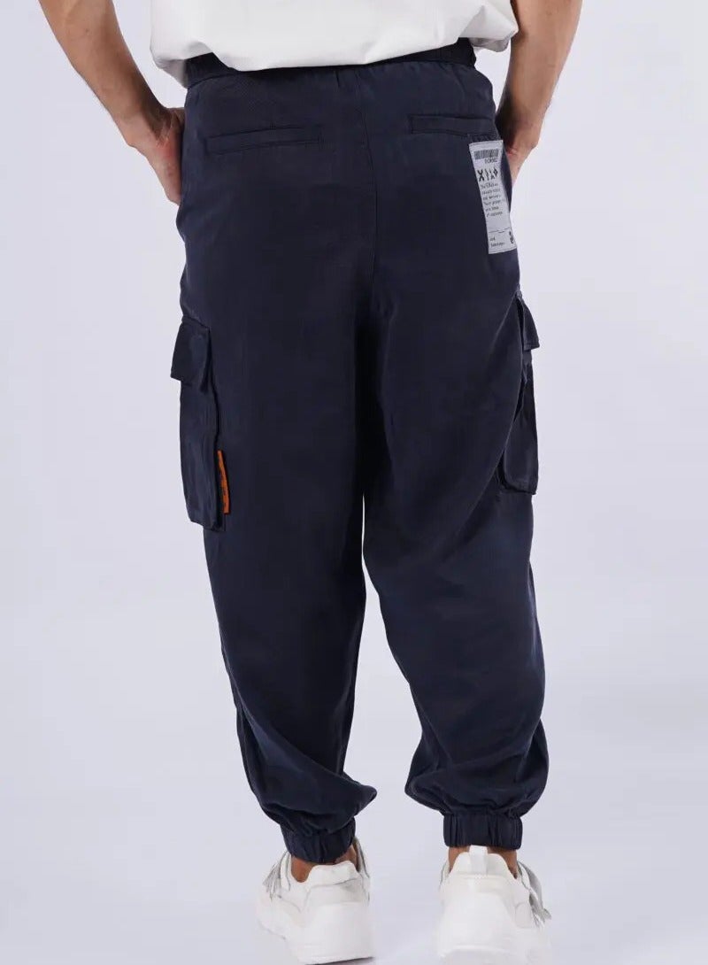 Men’s Elastic Ankle Cuff Drawstring Cargo Pants in Midnight