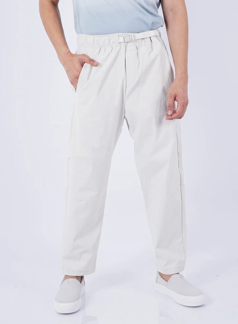 Men’s Elastic Waist Band with Belt Ankle Pant in Stone White