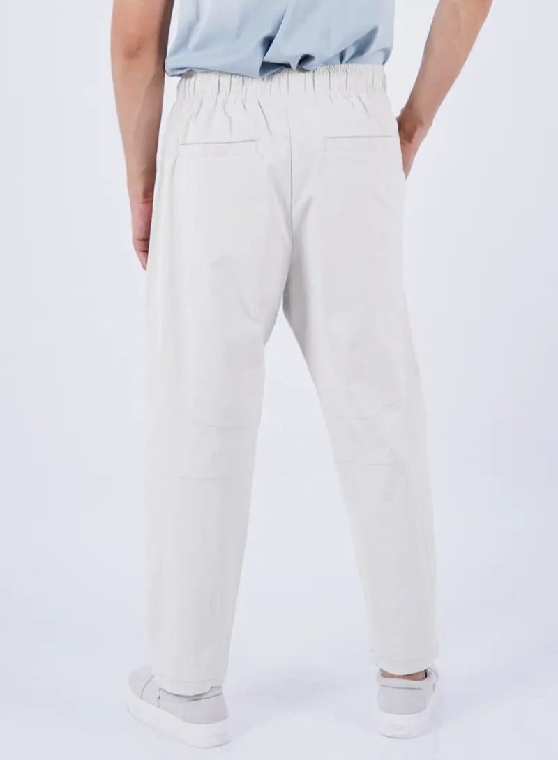 Men’s Elastic Waist Band with Belt Ankle Pant in Stone White