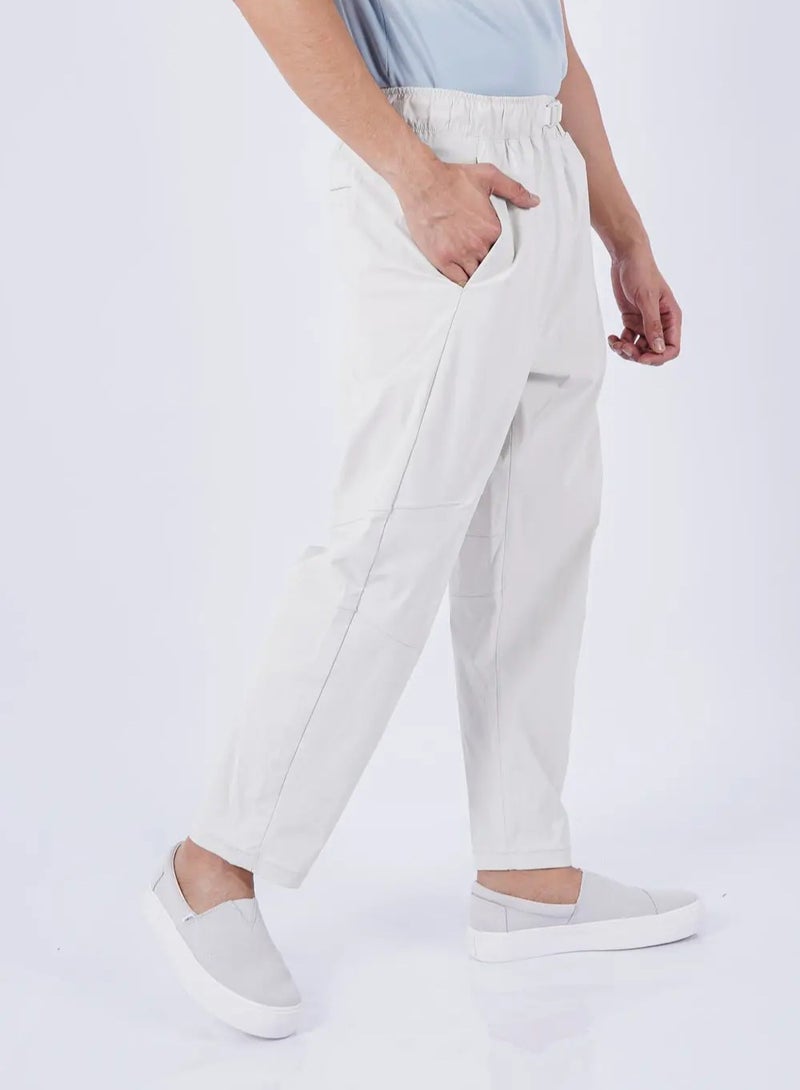 Men’s Elastic Waist Band with Belt Ankle Pant in Stone White