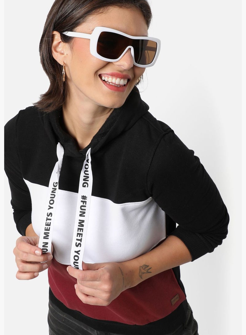Women's Colour-Blocked Regular Fit Sweatshirt With Hoodie For Winter Wear