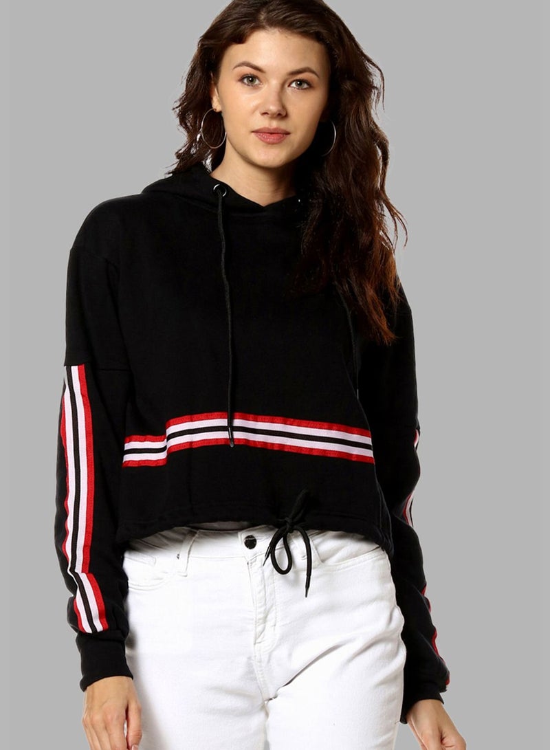 Women's Striped Regular Fit Sweatshirt With Hoodie For Winter Wear