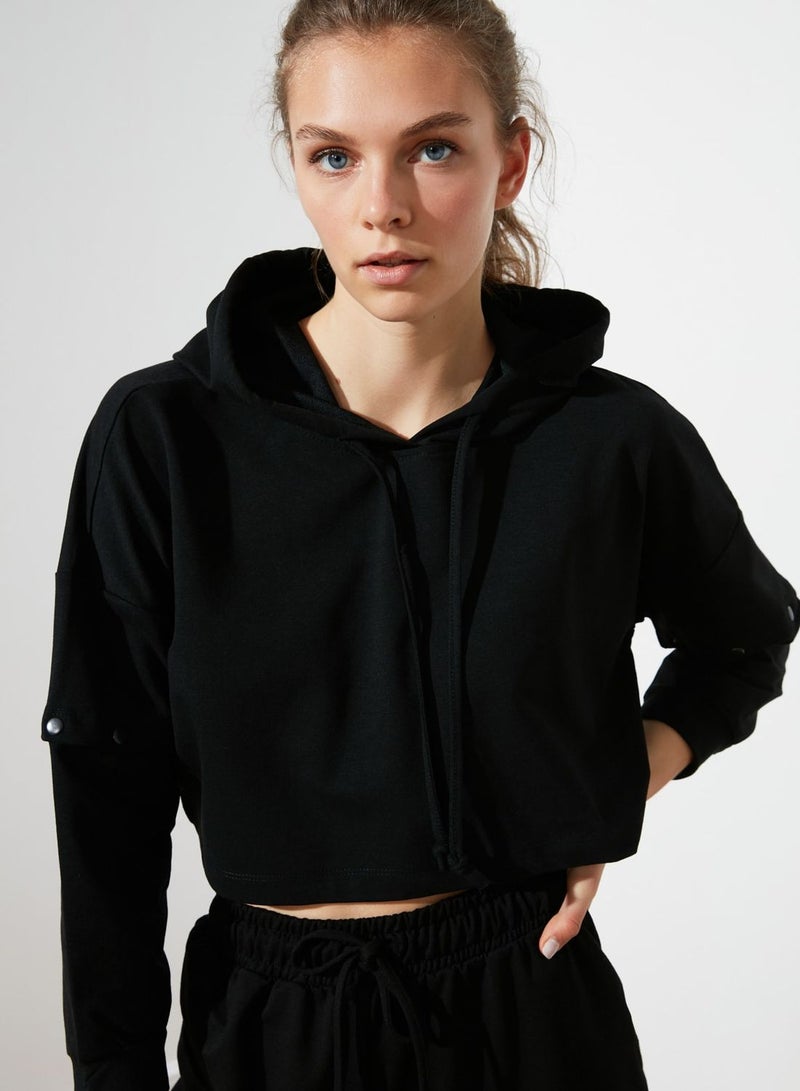 Snap Detail Crop Hoodie