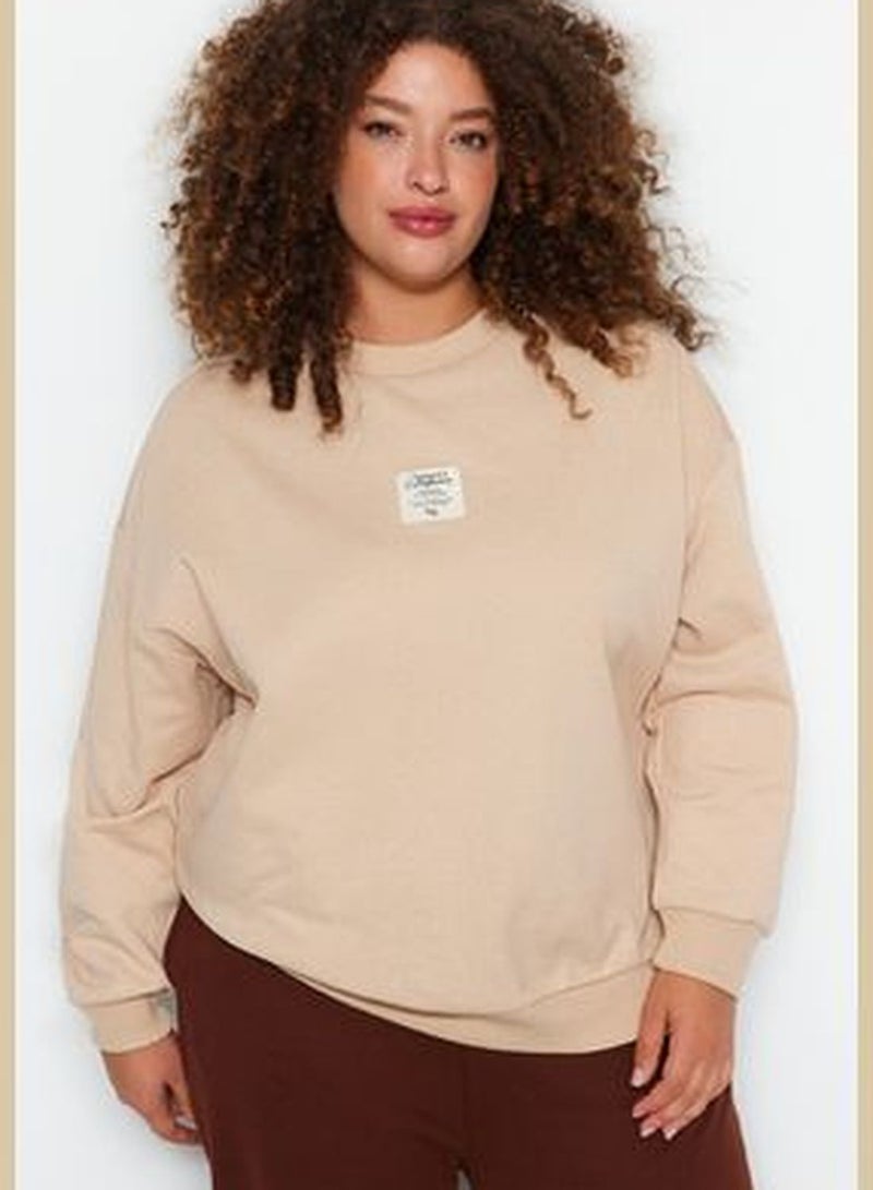 Beige Embroidery Detailed Thick Knitted Sweatshirt TBBAW24AO00027