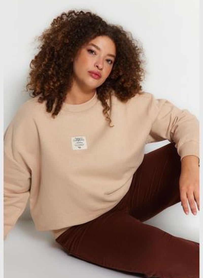 Beige Embroidery Detailed Thick Knitted Sweatshirt TBBAW24AO00027