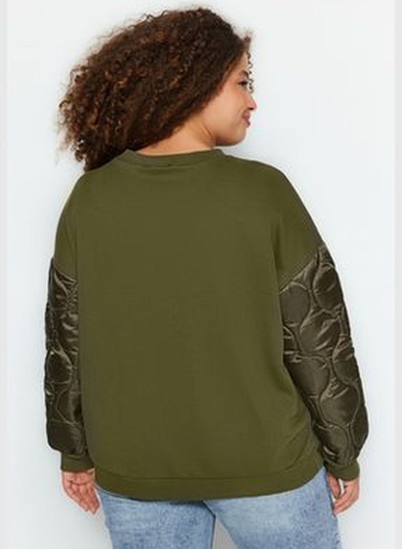 Khaki Thick Knitted Sweatshirt with Quilted Detailed TBBAW24AO00007