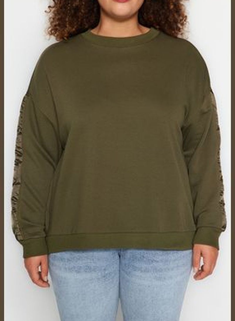 Khaki Thick Knitted Sweatshirt with Quilted Detailed TBBAW24AO00007