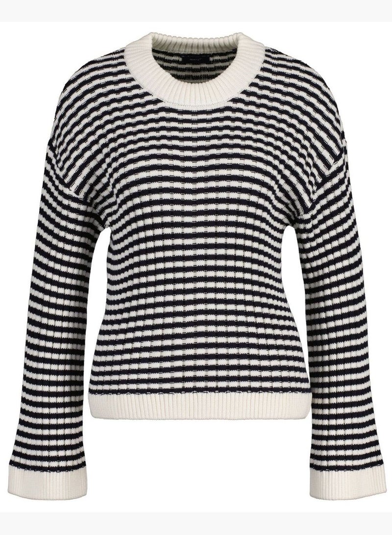 Gant Striped Cotton Rib Crew Neck Sweater