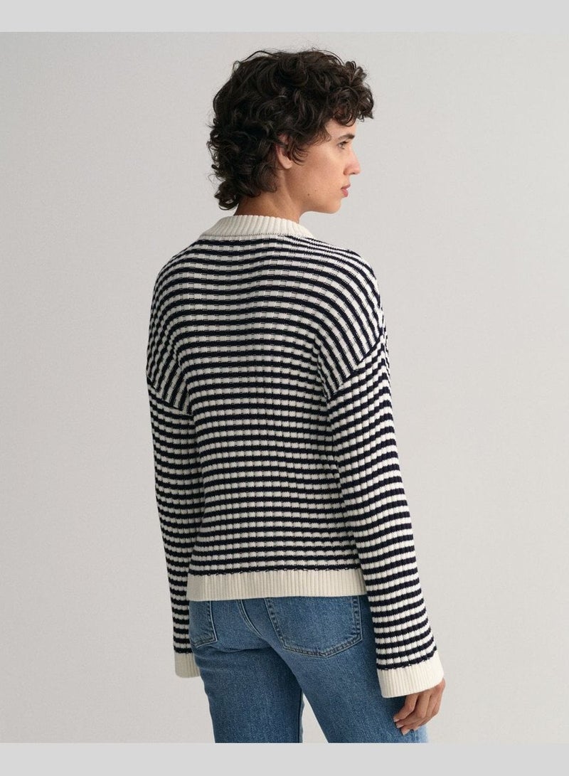 Gant Striped Cotton Rib Crew Neck Sweater