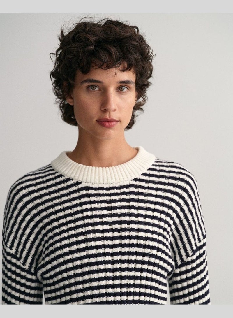 Gant Striped Cotton Rib Crew Neck Sweater