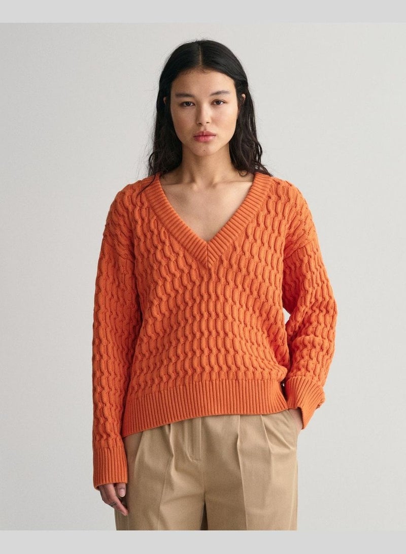 Gant Textured Cotton V-Neck Sweater