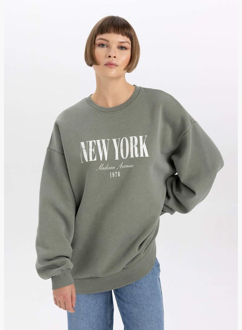 Woman Crew Neck Long Sleeve Knitted Sweatshirt