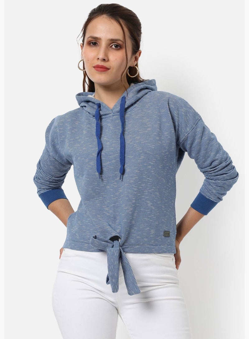 Women's triped Regular Fit Sweatshirt With Hoodie For Winter Wear