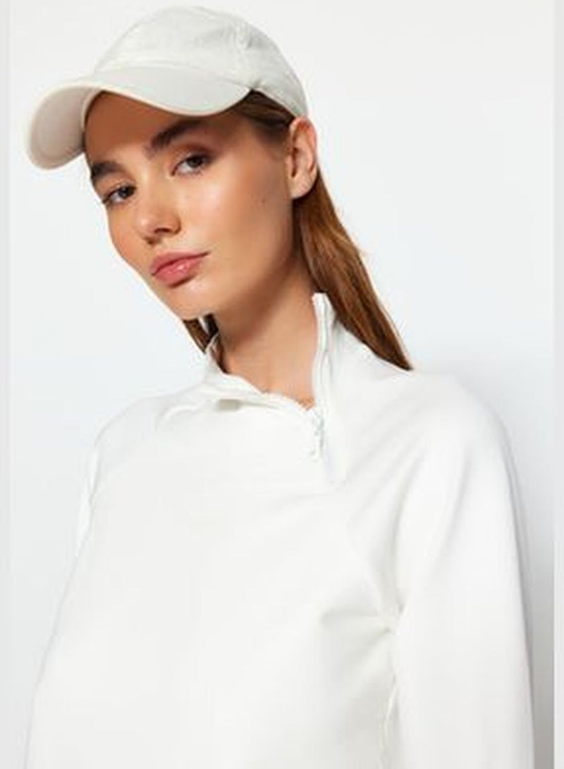 Creamy White Zipper Detail Stand Up Collar Sportswear Sweatshirt TWOAW22SW0187