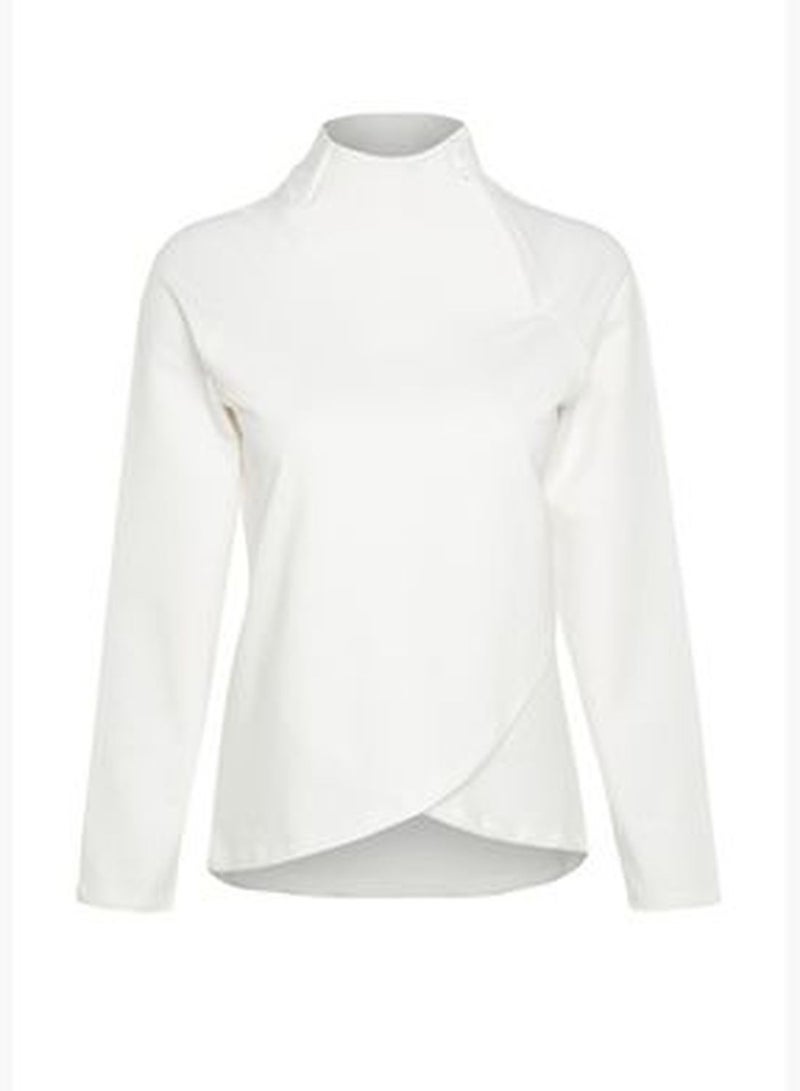 Creamy White Zipper Detail Stand Up Collar Sportswear Sweatshirt TWOAW22SW0187