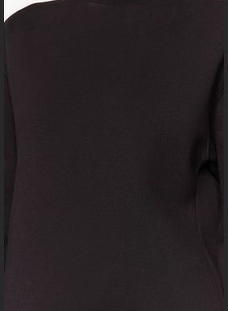 Black Stand-Up Collar Loose Knitted Sweatshirt