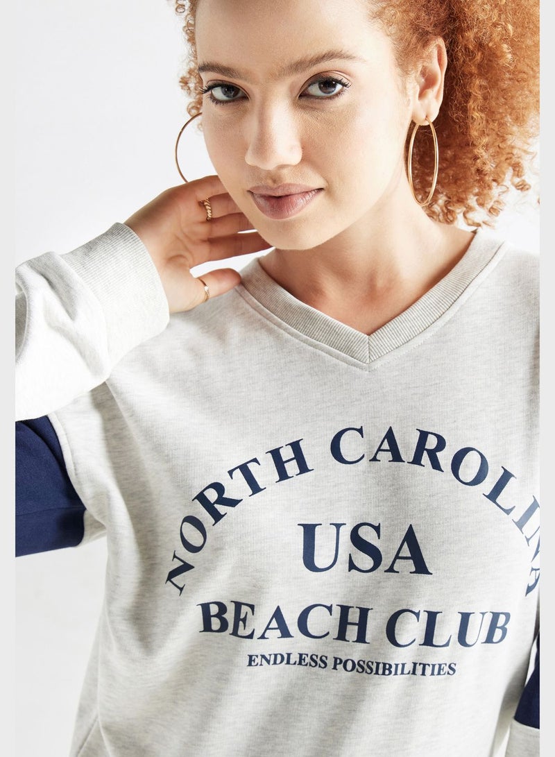 Graphic V- Neck Sweatshirt