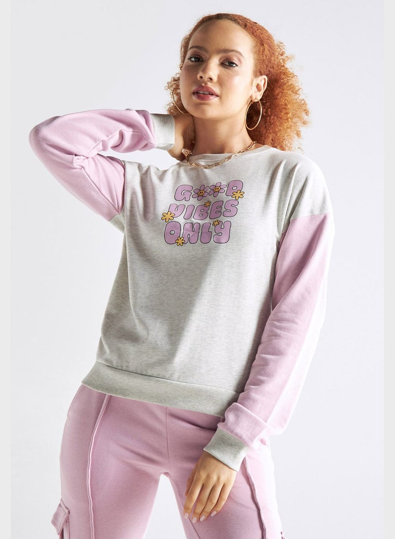 Printed Crew Neck Sweatshirt