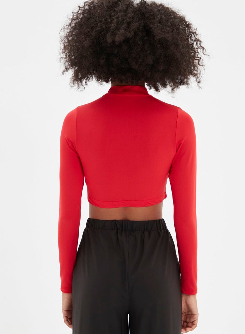 High Neck Cut Out Detail Crop Sweatshirt