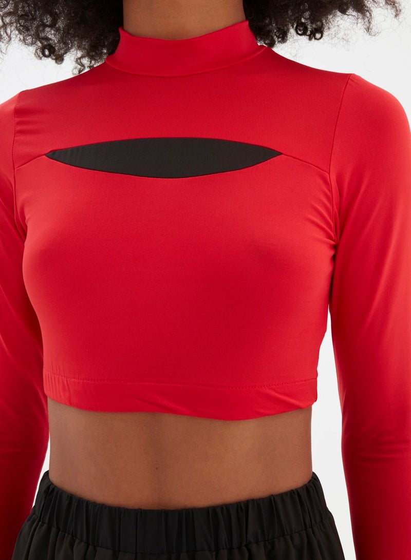 High Neck Cut Out Detail Crop Sweatshirt