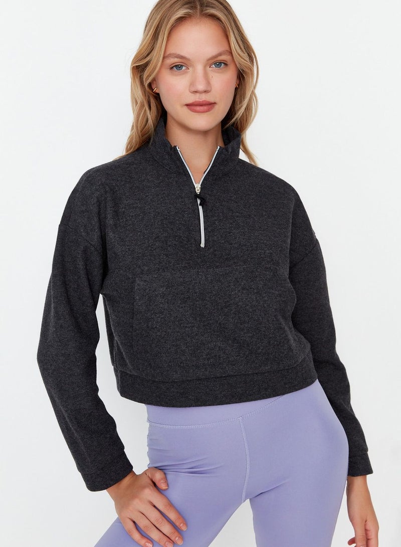 Half Zipper Crop Sweatshirt