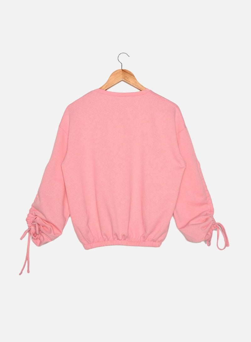 Elastic Hem Crew Neck Sweatshirt