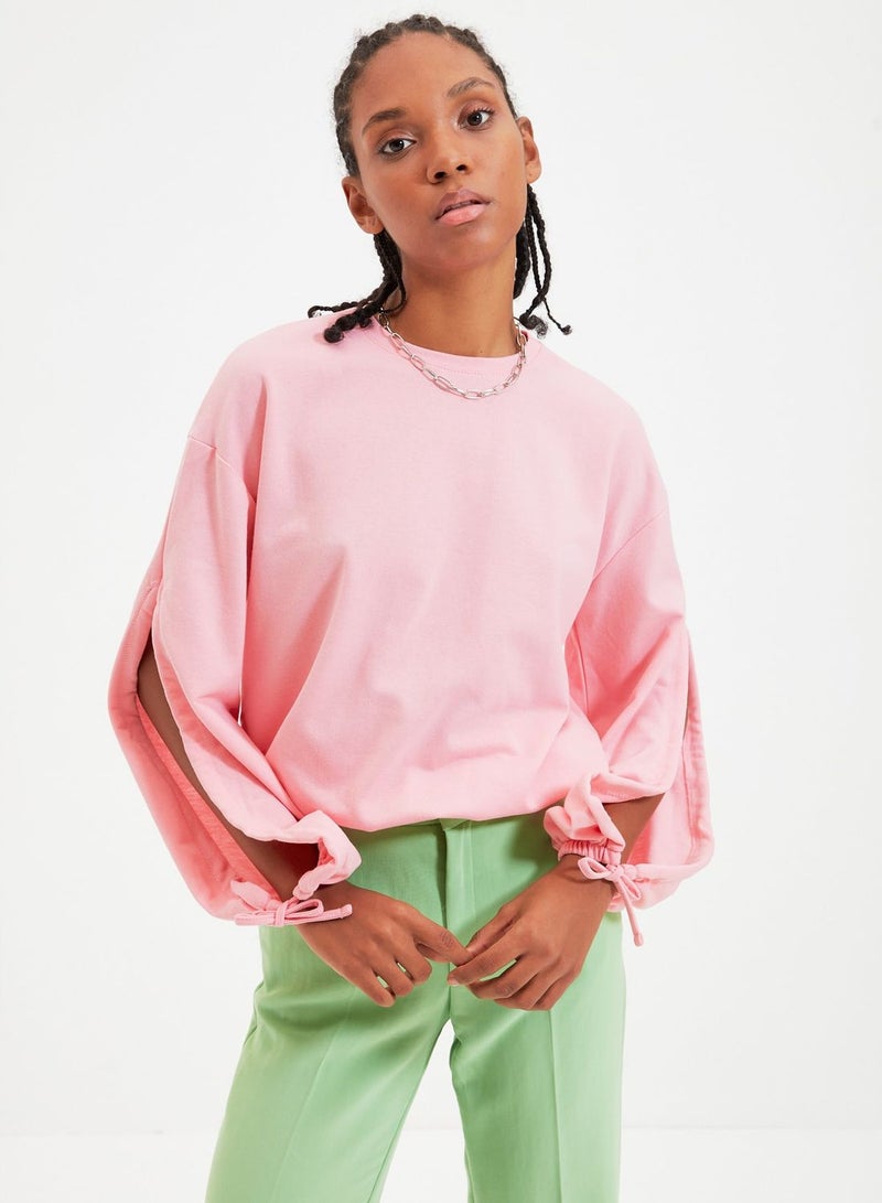 Elastic Hem Crew Neck Sweatshirt